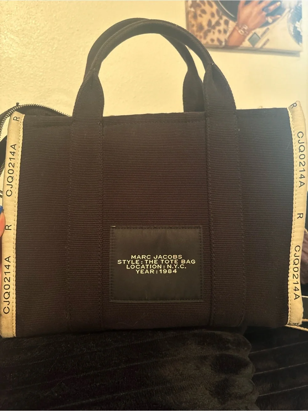 Marc Jacobs Black Canvas 'The Tote Bag' with Cream Trim